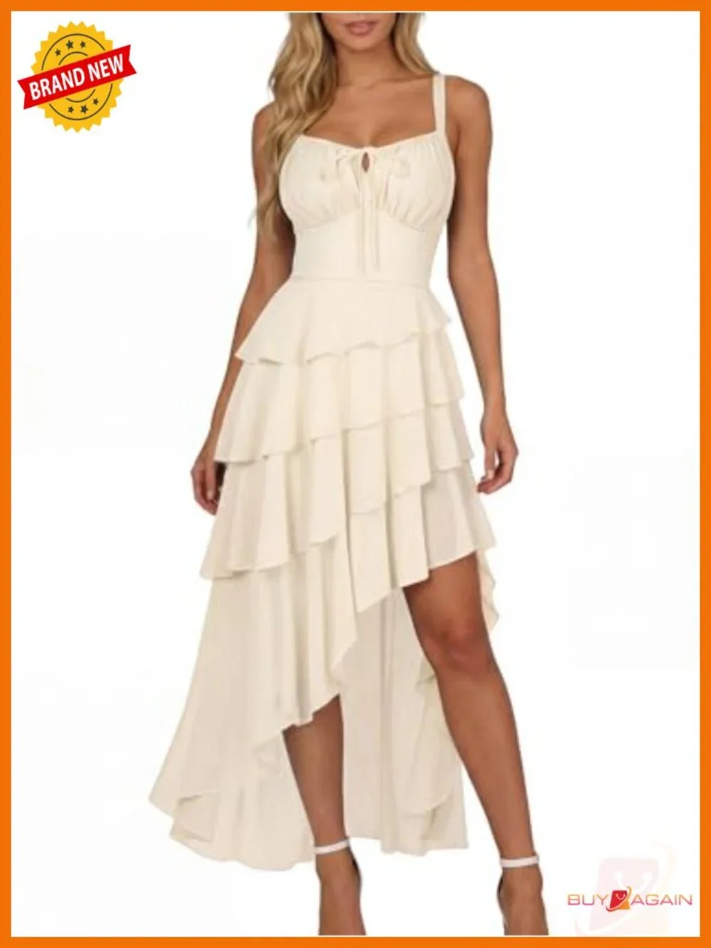 Chiffon High Low Ruffle Tiered Dress with Pockets Sleeveless